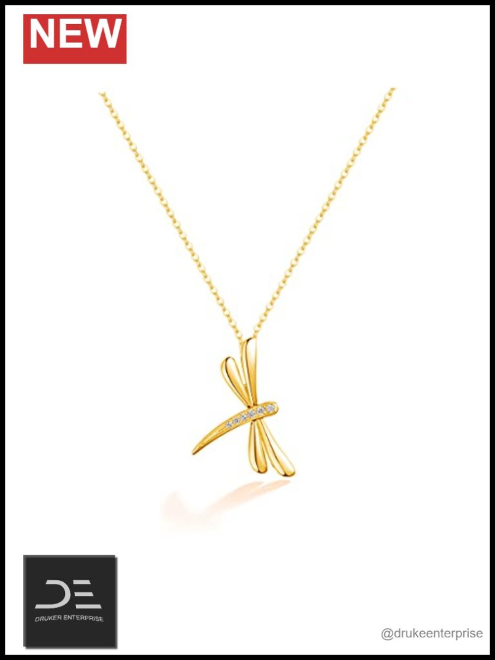 14K Solid Gold Pendant Necklace Diamond Dragonfly Fine Jewelry Gift Box